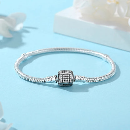 Original 925 Sterling Silver Bracelets Bangles Love Heart Clip Charms Beads Snake Chains For Women Rose Gold DIY Luxury Jewelry