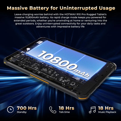 HOTWAV R10 Pro Rugged Tablet 10800mAh Massive Battery 10.1'' HD+ Display Octa-core Pad Android 14 8GB/16GB Expansion RAM 256GB ROM 13MP + 5MP Camera 4G Global Tablet PC