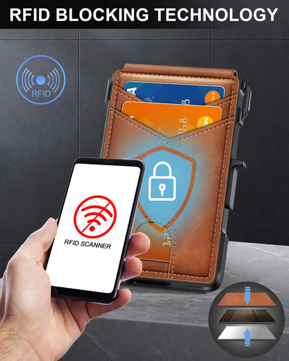 RFID Blocking Mens Wallet | Minimalist Slim Smart Pop-Up Card Holder, Metal Credit Card Wallet with Money Clip for Men