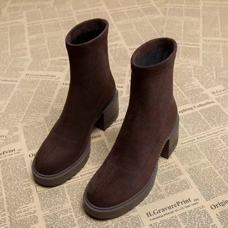 High Heels Women Ankle Boots Fashion Suede Chunky 2025 Winter Shoes Designer Elegant Dress Pumps New Brand Zapatillas De Mujer