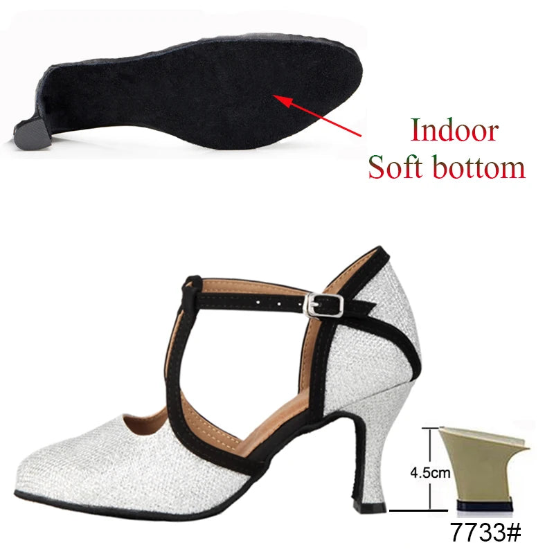 New Latin Dance Shoes Ladies Salsa Tango Ballroom Party High Heels Black Silver Summer Closed Toe Women's Shoes Dancing Shoes
