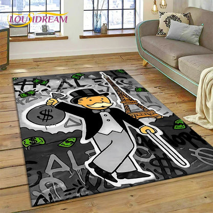Game Dollar Monopoly Cartoon Money Rug Carpet for Living Room Bedroom Home Decor,Floor Mat Non-slip Decoration for Sofa Doormat