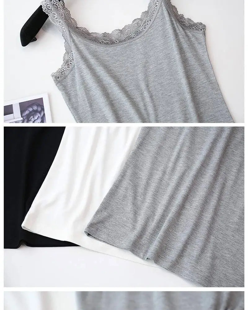 Summer Sleeveless Women Tank Top With Lace Top Red Inside Wear Lace Camisoles Loose Underwear Womens Clothing Vest
