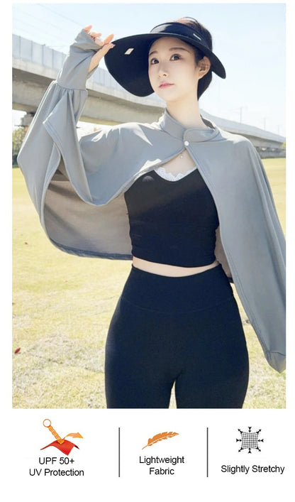 Shawl Wrap Women Driving Sun Protection Cape Upf50 + Cooling Cycling Outdoor UV Cover up Breathable Long Sleeve Stand Collar