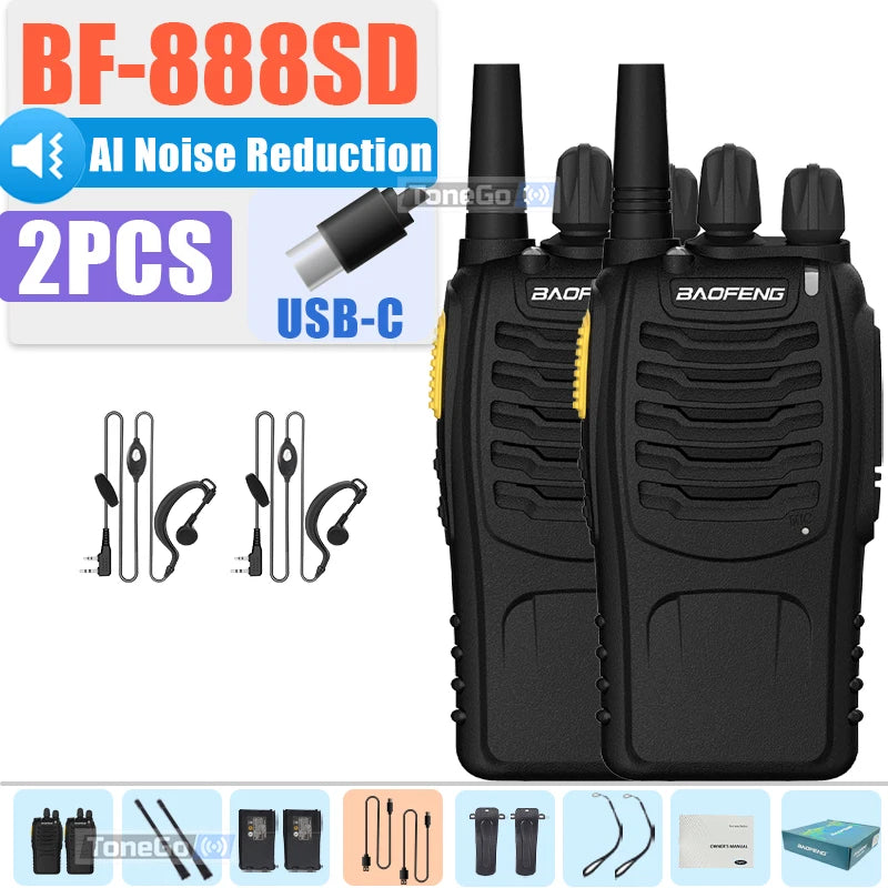 Baofeng BF-888SD Walkie Talkie AI Noise Reduction Updated BF-888S Encrypted Calls FM Wireless Frequency Copy Type-C UHF Radios