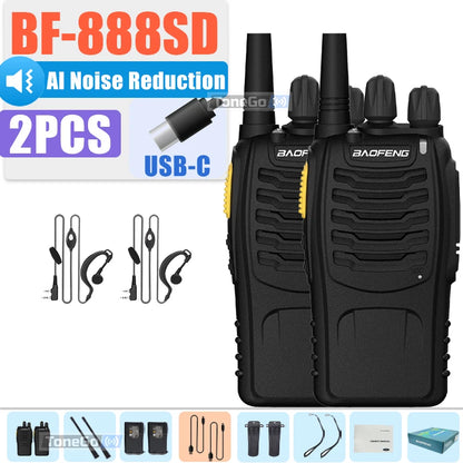 Baofeng BF-888SD Walkie Talkie AI Noise Reduction Updated BF-888S Encrypted Calls FM Wireless Frequency Copy Type-C UHF Radios