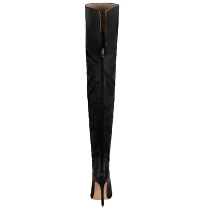 Trend 2024 Black Long Boots for Women Ladies Thigh High Pointed Toe Over-the-Knee Boots Patent Leather Large Size 46 Female Shoe