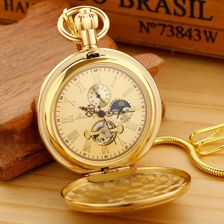 Luxury Stylish Vintage Pocket Watches Mechanical Moon Csae Simple Business Fob Watch Pendant Birthday Timepiece Anniversary Gift
