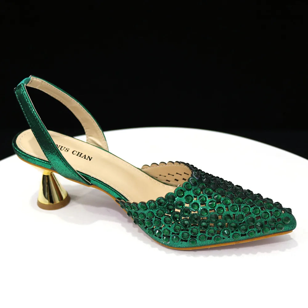Elegant Multicolor Rhinestone Slingback Heels & Bucket Bag Set Luxury Crystal Matching Kit for Wedding Party Evening Bridal Form