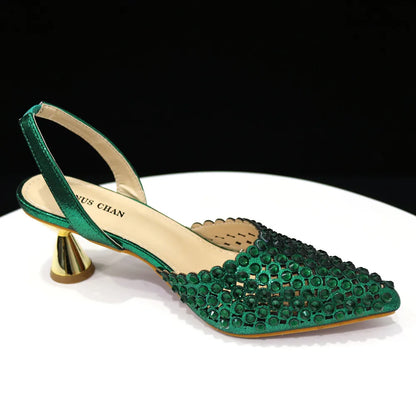 Elegant Multicolor Rhinestone Slingback Heels & Bucket Bag Set Luxury Crystal Matching Kit for Wedding Party Evening Bridal Form