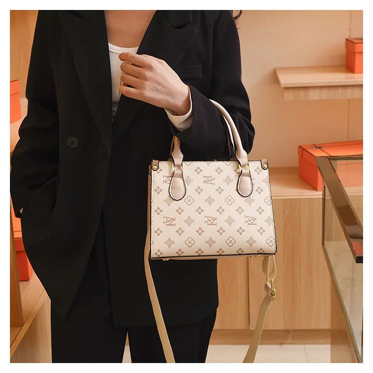 Elegant Retro Women's Tote Bag Single Shoulder Crossbody Bag Floral Print Ladies Handbag Luxury Texture Commuter Messenger Bag