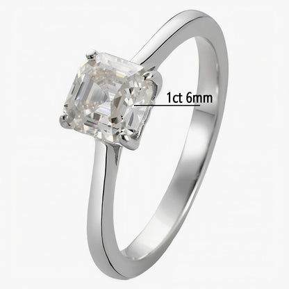 Genuine S925 Sterling Silver 1CT 6mm Asscher Cut Moissanite Sparkling Brilliant Cut Elegant Ring for Women Wedding Engagement An