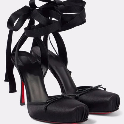 Luxury Design Woman Sandals 2025 Summer High Quality Square Satin High-heeled Female Shoes With Ankle Straps Wedding Flip Flops