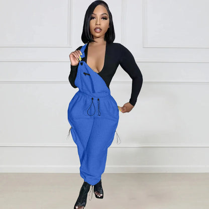 Lace Up Jumpsuit Women One Piece Jumpsuits Fur Rompers High Waist Spring Autumn Pants Mom Overalls Playsuits Elegant Pink