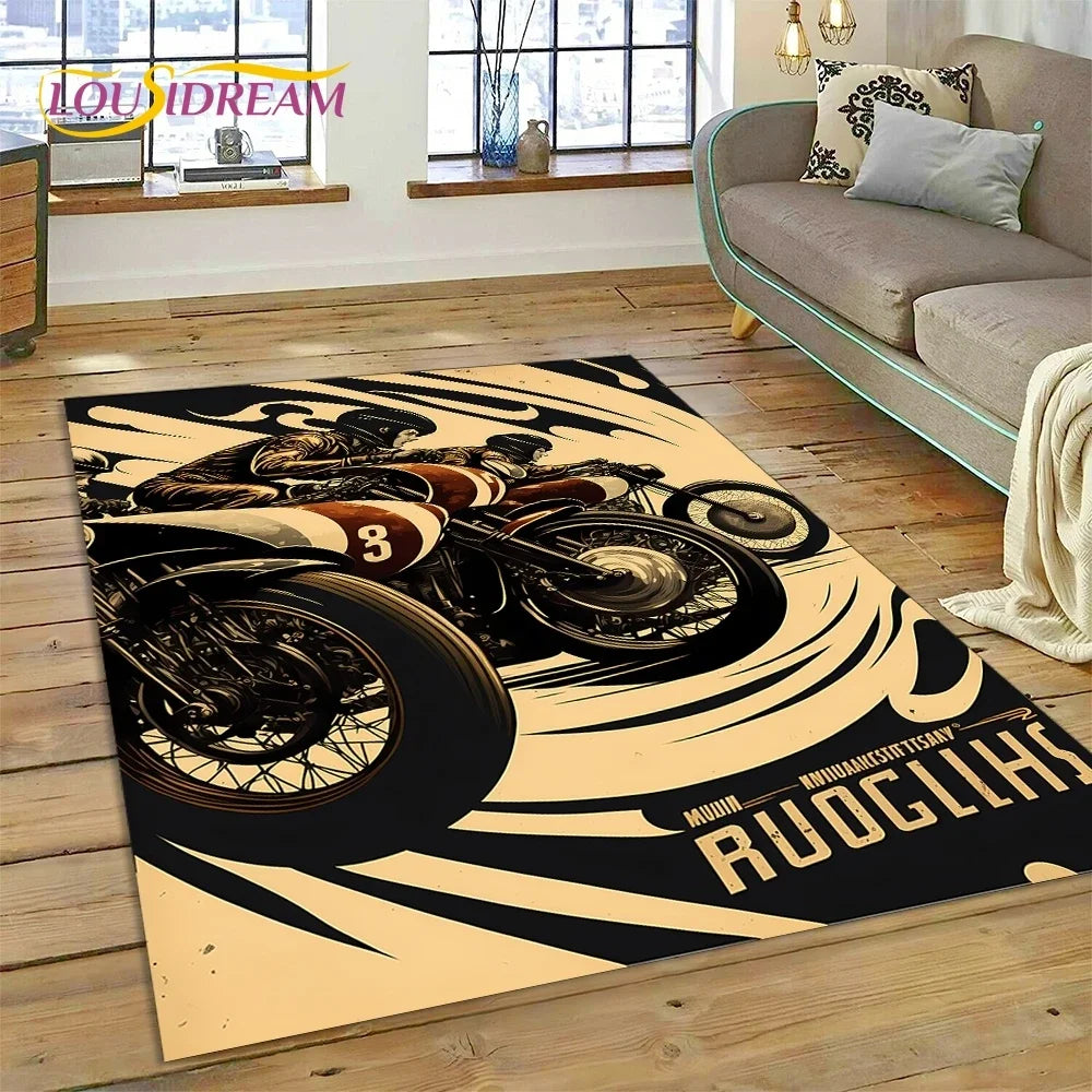 Motocross Modern retro Motorcycle Carpet Rug for Bedroom Living Room Home Sofa Decoration,Children Game Large Decor Floor Mat