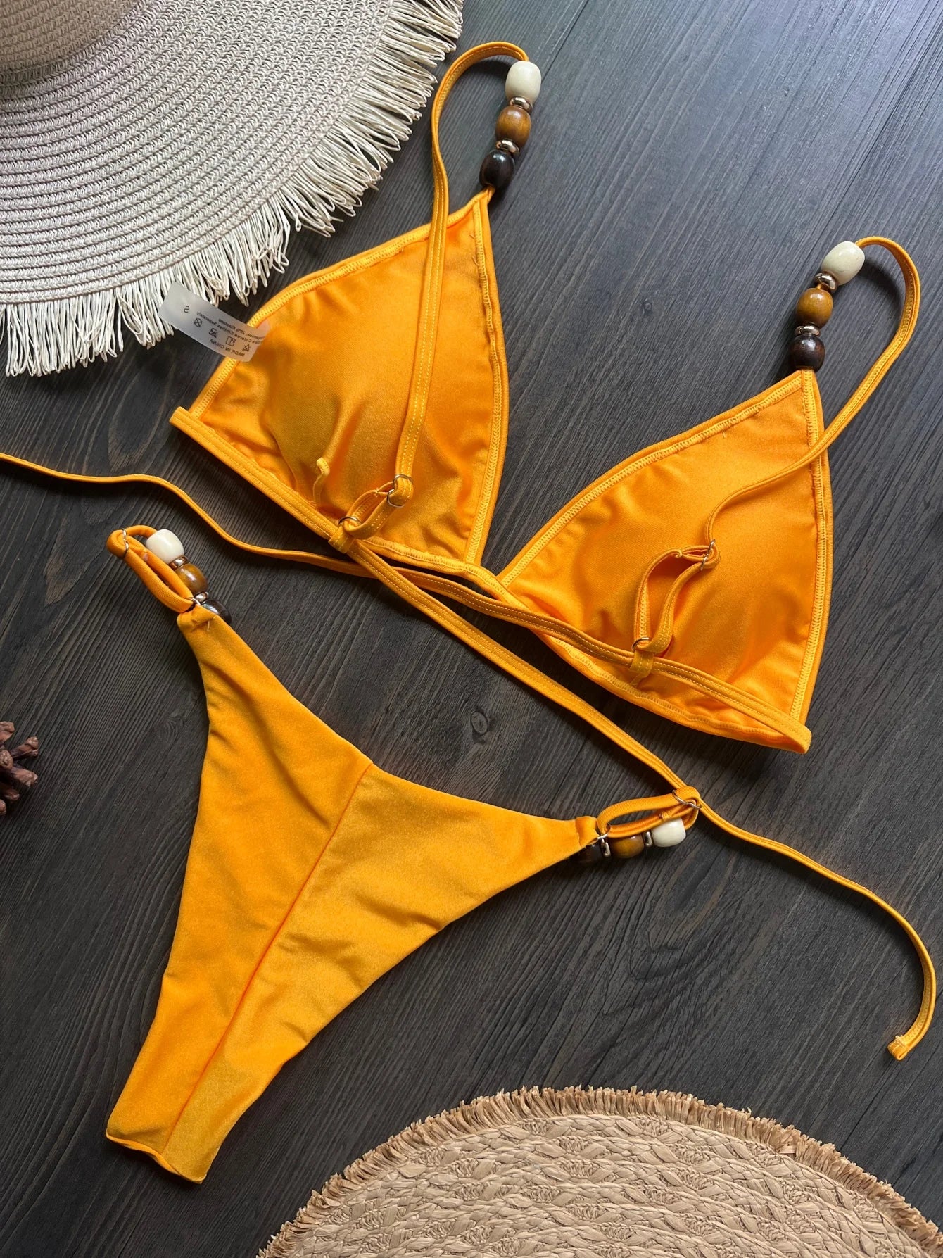 Sexy Brown Bikini Set 2026 Women Pearls Strap Hole Out Push Up Bra Thong Swimsuit Brazilian Beach Bathing Suit Micro Swimwear