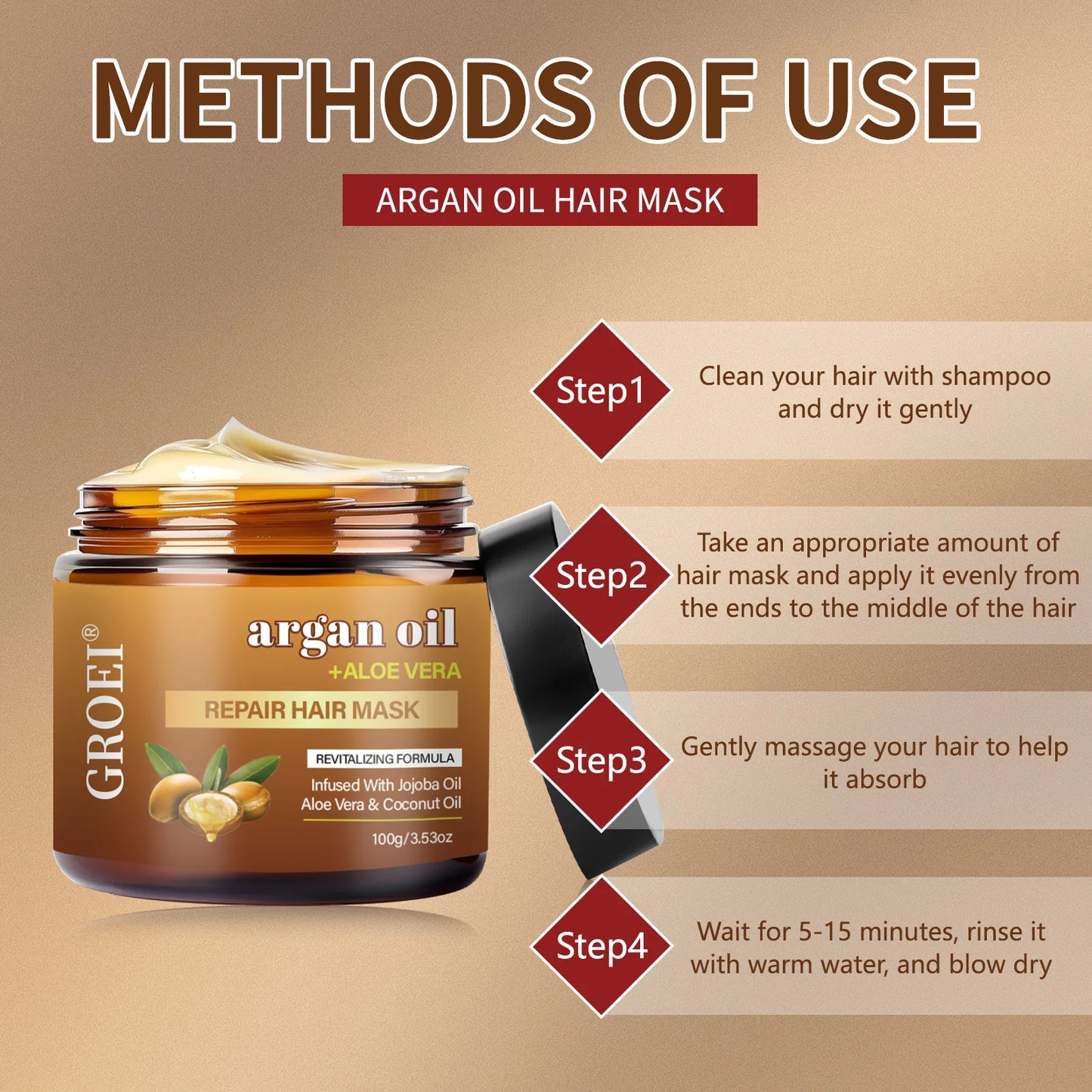 100G Argan Oil Hair Mask – Deep Repair and Hydration Treatment Restores Strength, Shine, and Elasticity for All Hair Types