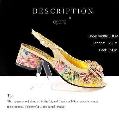 QSGFC Italian Design Color Matching Rhinestone Comfortable High Heel Shoes And Bag Fashion Style Pointed-Toe Shoes For Women