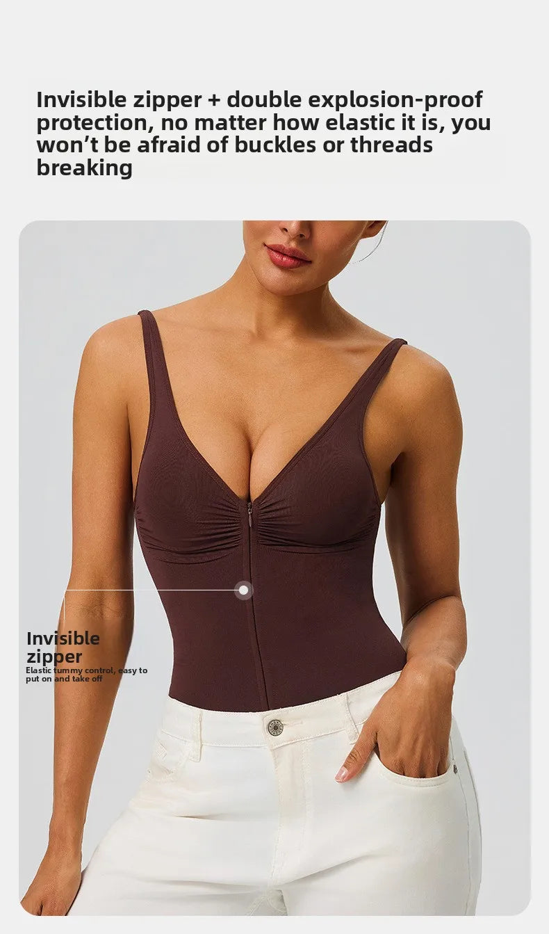 Seamless Bodysuit with Strong Compression Molding Abdominal Compression Underwear Straps Zipper One-Piece Shapewear Yoga Sets