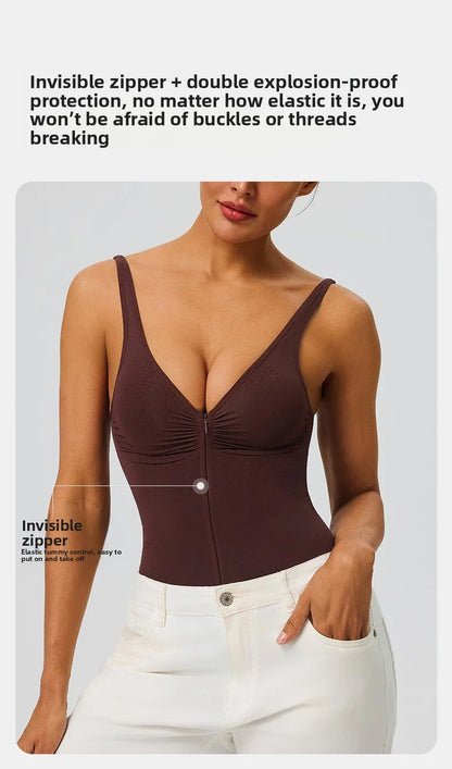 Seamless Bodysuit with Strong Compression Molding Abdominal Compression Underwear Straps Zipper One-Piece Shapewear Yoga Sets