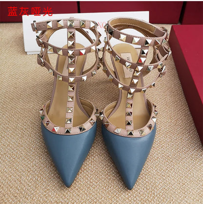 Women's sandals luxury Woman shoes Gladiator Summer 2026 New Rivet High-heeled Three Straps Ankle Fashion Designer Ladies Shoes