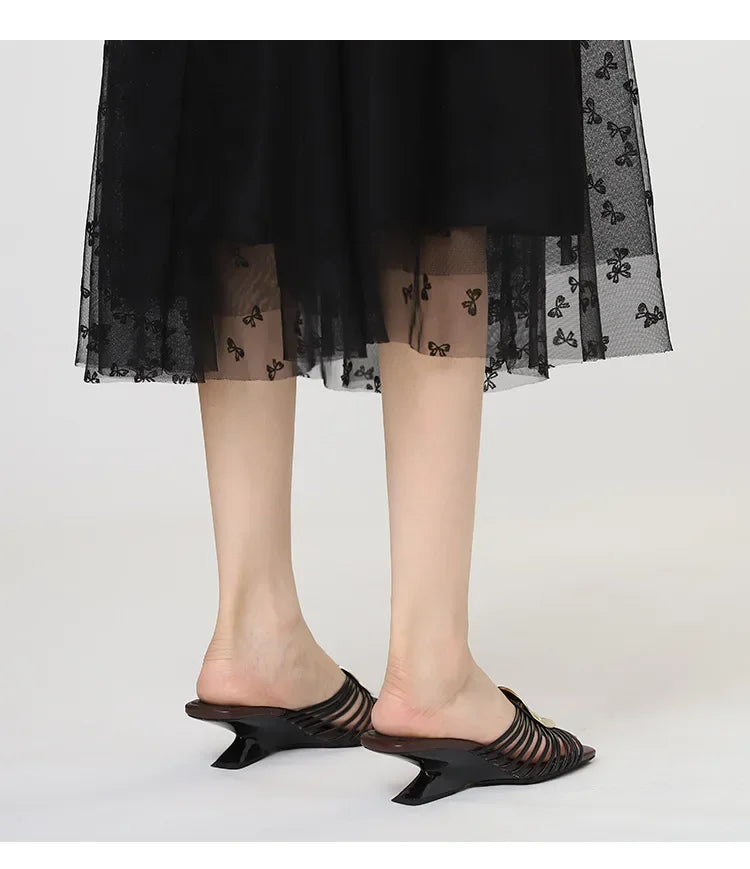 Luxury Designer Square Toe Slippers Heeled Sandals for Woman Shoes 2026 New Elegant Pumps Flip Flops Dress Summer Mujer Zapatos