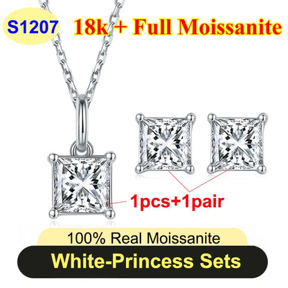 Full Shape 1-3ct Moissanite Women's Moissanite Jewelry Sets 925 Silver Plated 18k Gold D Color Necklace Earrings For Women Gift