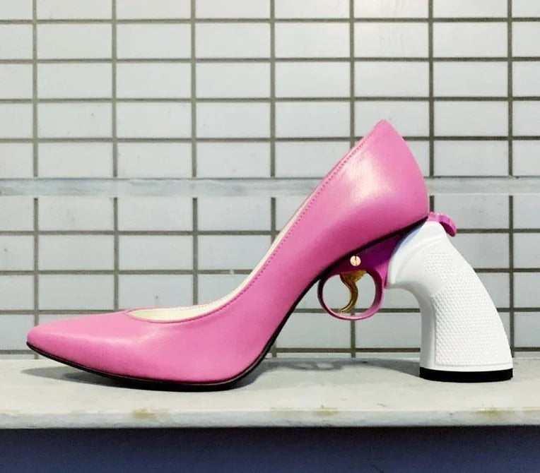 Doodle PU Leather Pointed Toe Women Pumps Shoes Strange Style High Heels Slip On Design Large Size Punk Shallow Shoes