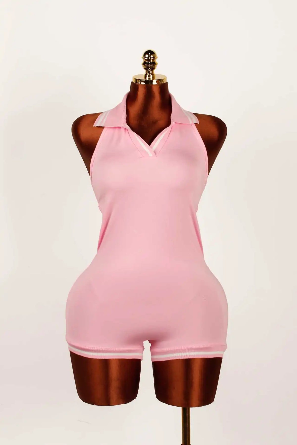 HLJ&GG Summer New Stripe Halter Lapel One Piece Rompers Women Sleeveless Backless Bodycon Jumpsuits Sexy Stretchy Overalls 2025