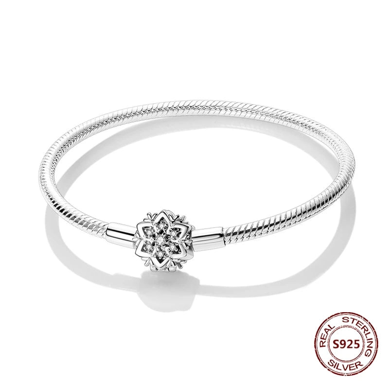 Silver 925 Bracelet Original Bracelets Colorful Zircon Heart Flower Cat Snake Chain For DIY Charms 17-20CM Luxury Jewelry Gifts