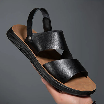 Male Luxury Sandals Male Leather Classic Men Slippers Beach Shoes Comfortable Walking Roman Sandals Outdoor Mens Slip on Shoes