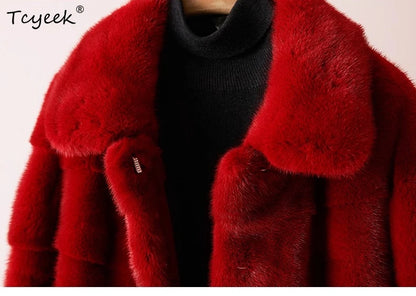 Tcyeek Luxury Natural Fur Coat Women Winter Clothes Real Fur Jacket 2025 Warm Whole Mink Womens Coat New in Coats Fourrure Femme
