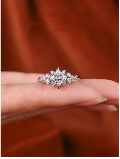 Princess-Cut 4-Prong Ring Women's PT950 Platinum 2Ct Moissanite - Square elegant, 4-prong holds stone, platinum shows graceful
