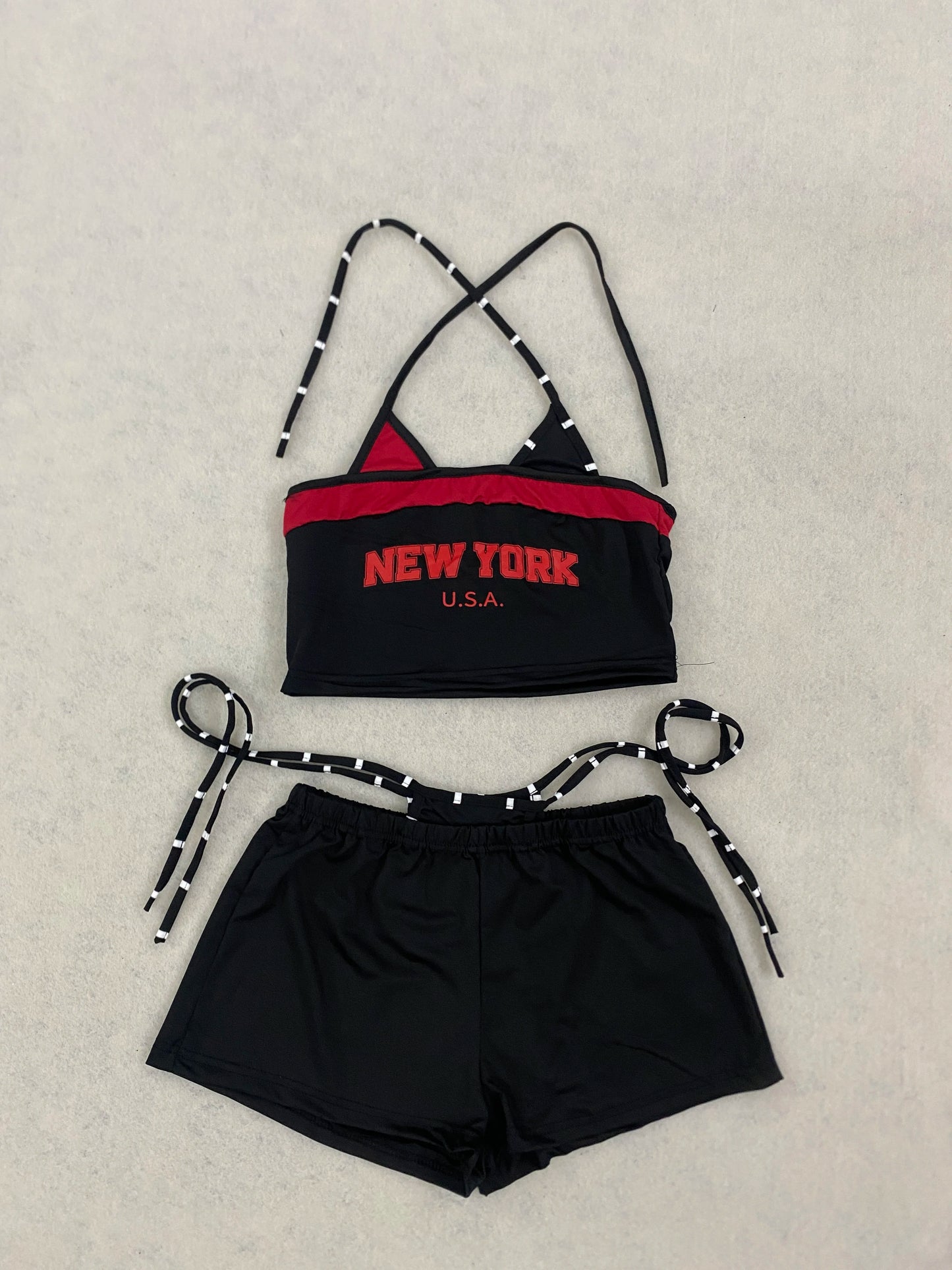 2026 new summer American retro sports Y2K hanging neck shorts two-piece set punk street trend fashion ins personality spicy girl