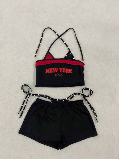 2026 new summer American retro sports Y2K hanging neck shorts two-piece set punk street trend fashion ins personality spicy girl