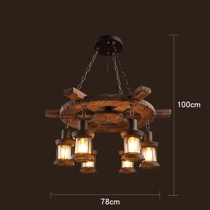 Retro Wood E27 LED Ceiling Lamp Antique Industrial Chandelier Lighting LOFT Bar luminaire Vintage Pendant Lights lustre