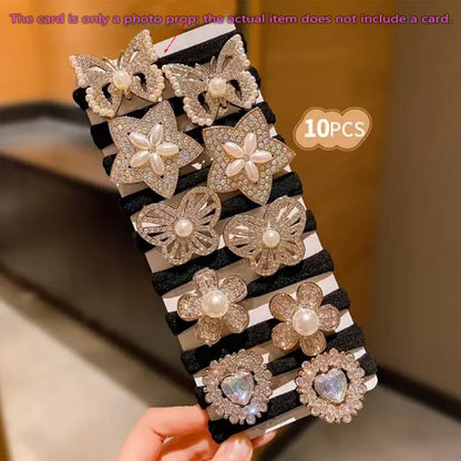 10pcs Rhinestone Faux Embellished hair band, Cute Elastic Jersey Material, Includes Minimalist & Elegant Styles Women's Hair Tie