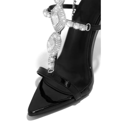 Sexy Thin High Heels Ankle Strap Sandals Womens Luxury Pointed Crystal Diamond Party/club Wedding Party Shoe Sandalias Mujer