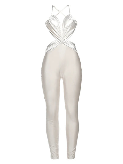 Weird Puss Sexy Backless Jumpsuit Women Sleeveless Cross Ruched Wrap Straps Midnight Coquette Workout Activity Fitness Overalls