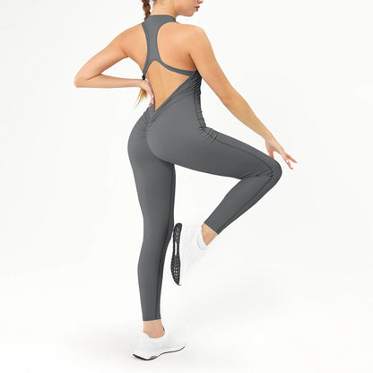 Sport Jumpsuits Women Zipper Fitness Overalls Sexy Backless Gym Bodysuits Scrunch One Piece Suit Workout Clothes Tracksuits