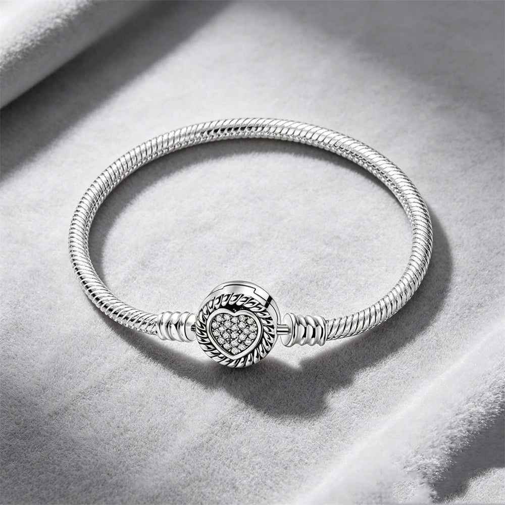 2026 Hot Selling 925 Silver Heart Shaped Buckle Snake Chain Sparkling Zircon Original Bracelet Women Fashionable Luxury Jewelry