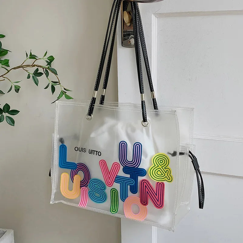 New FashionTransparent Tote Bag for Women Large Capacity Jelly Shoulder Handbag Versatile Casual Crossbody Bag for Spring Summer