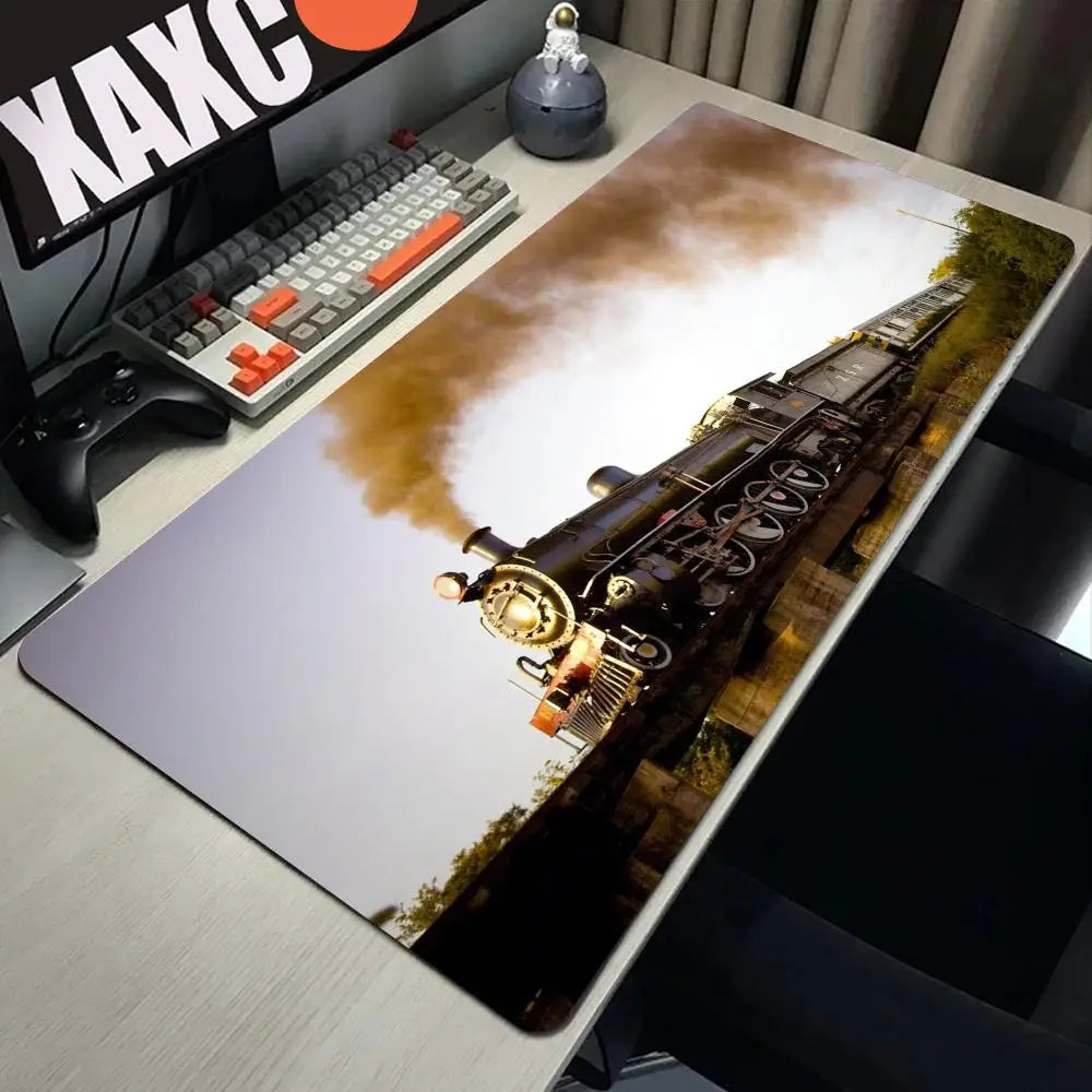 Retro Train Mouse Pad Large Gaming Mousepad PC Gamer Computer Office Mouse Mat Silicone Keyboard Mat Desk Pad Laptop Mausepad
