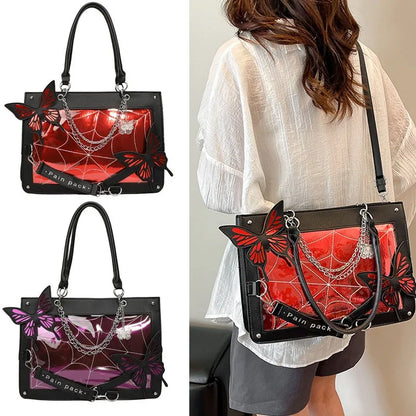 Sweet Y2k Lolita Butterfly Chain Shoulder Bags Trendy Gothic Harajuku Ita Bag Japanese Chic Women Transparent Handbags Crossbody