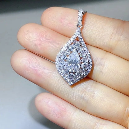 Luxury 18K white Solid Platinum PT950 certifid 2 carat water drop moissanite pendant color diamond inlaid necklace for women