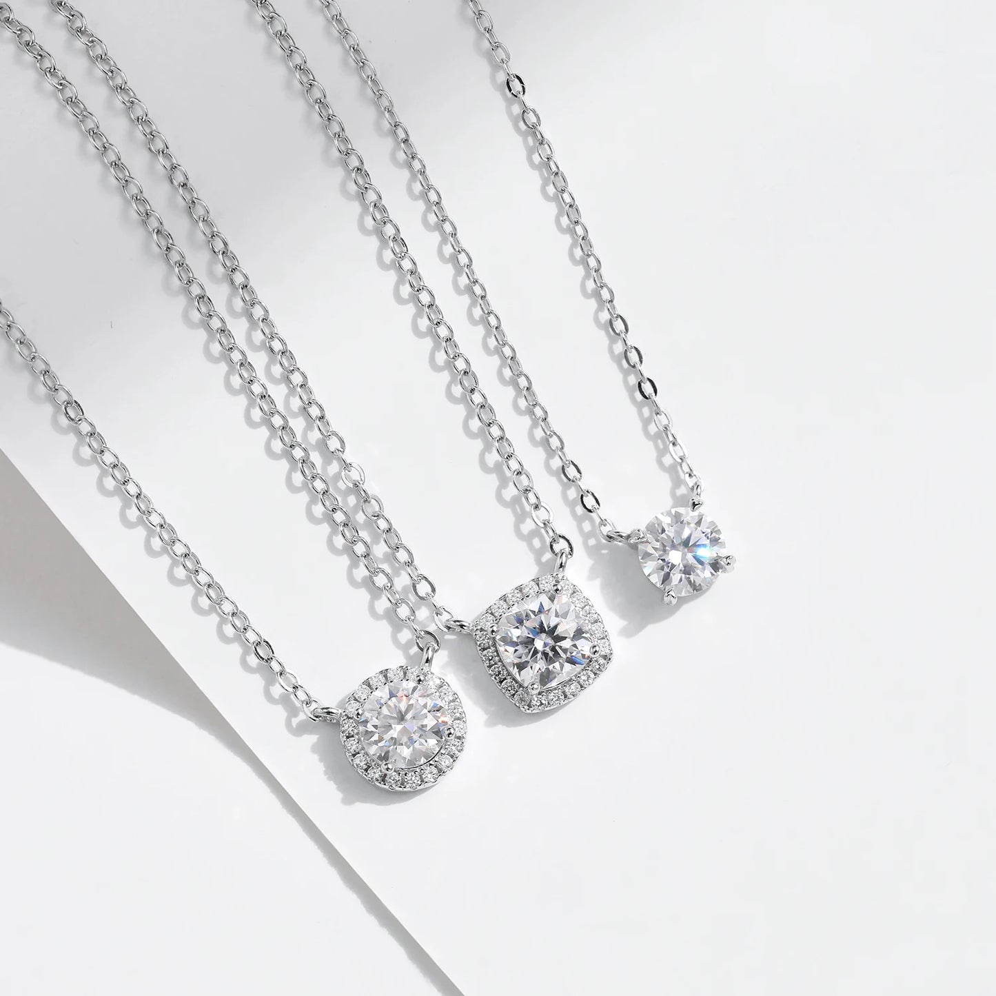 MODIAN Square & Round Halo Moissanite 925 Sterling Silver Pendant Necklace D Color VVS1 Lab Diamond Necklace For Women Jewelry