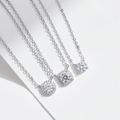 MODIAN Square & Round Halo Moissanite 925 Sterling Silver Pendant Necklace D Color VVS1 Lab Diamond Necklace For Women Jewelry