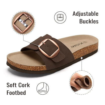 Bebealy Women's Suede Slippers With Arch Sypport Comfortable Cork Foobed Sandals Summer Beach Slides Lady Genuine Clogs Slippers