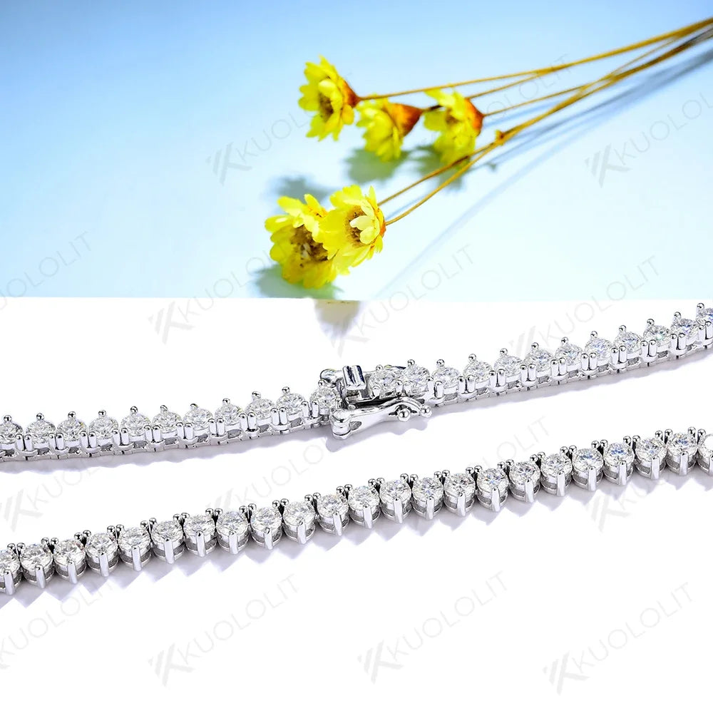 Kuololit Moissanite Tennis Necklace for Women Sterling 925 Silver D/VVS Moissanite with Certification 3 Prong Necklace for Party