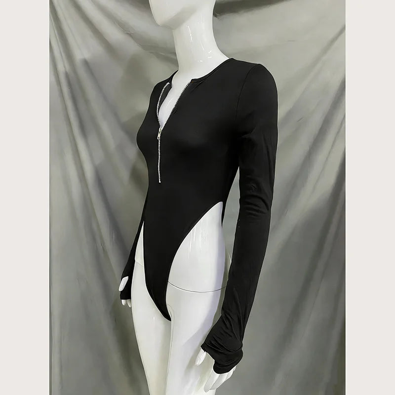 Autumn New Zipper Long Sleeved Jumpsuit High Waist Slimming and sexy Elastic Slim Fit Top Women's Clothing